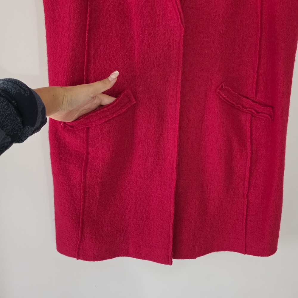 CHICO'S Boiled 100% Wool Longline Cardigan Vest Red Size Medium - Picture 5 of 13